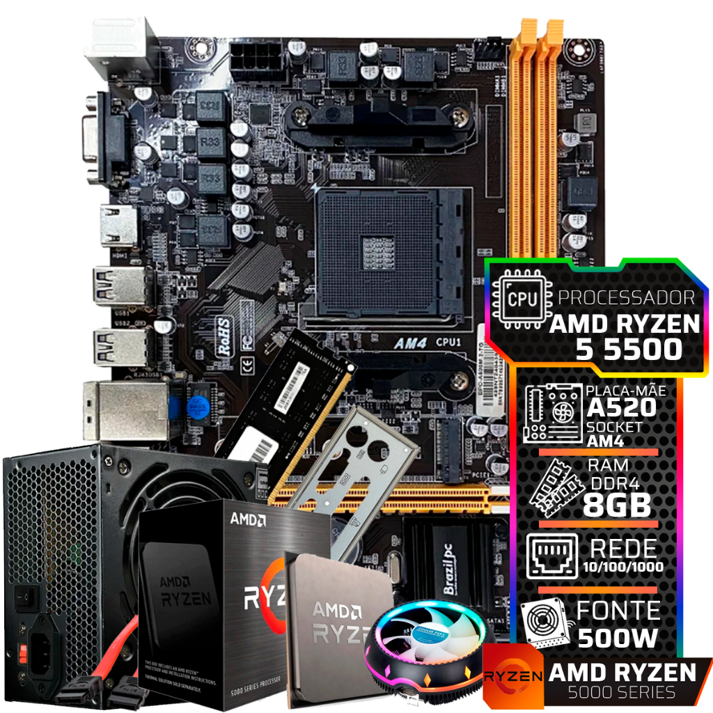 Kit Upgrade Amd Ryzen 5 - 5500 Ddr4 8gb Am4 520m Giga 500w