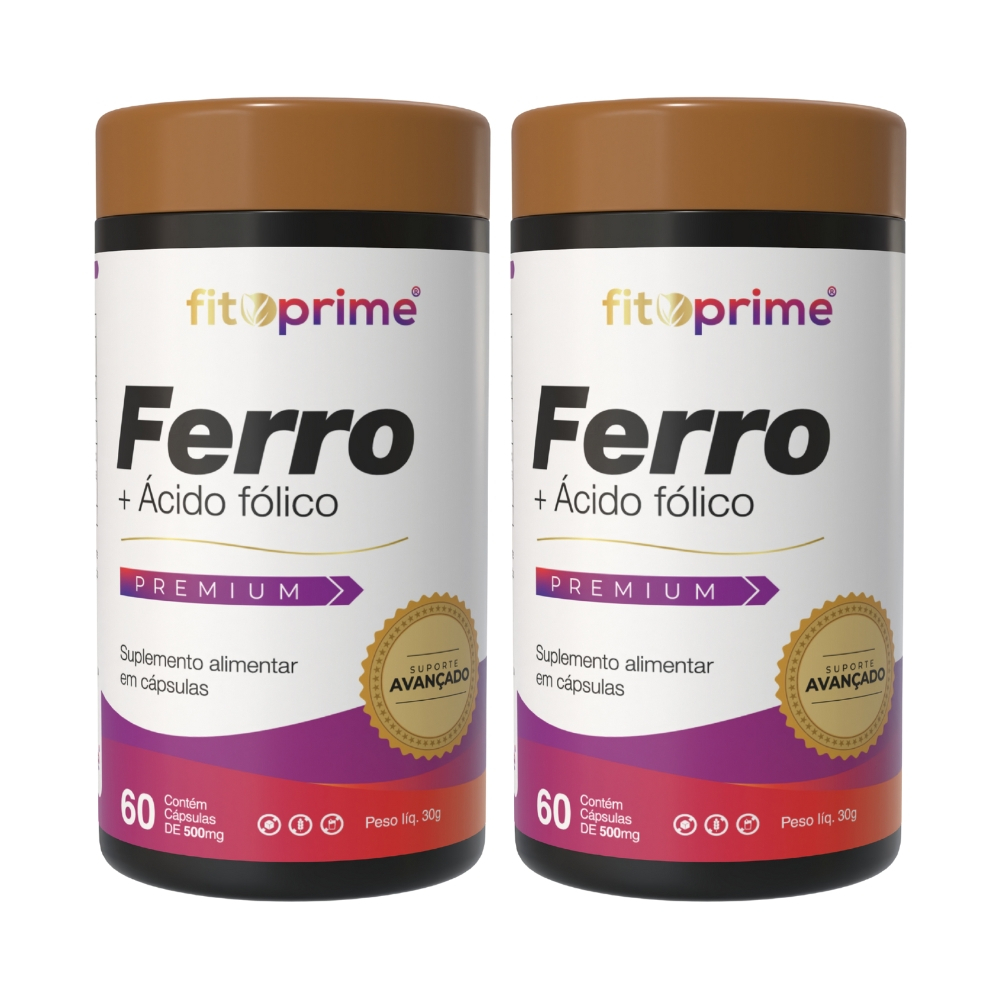 2 Potes de Ferro + Ácido Fólico - 60 Cápsulas - Fitoprime | Shopee Brasil