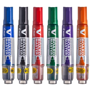 Kit 3 Marcadores para Quadro Branco Recarregável V-Board Master Pilot Azul, Preto, Vermelho, Verde Roxo e Laranja