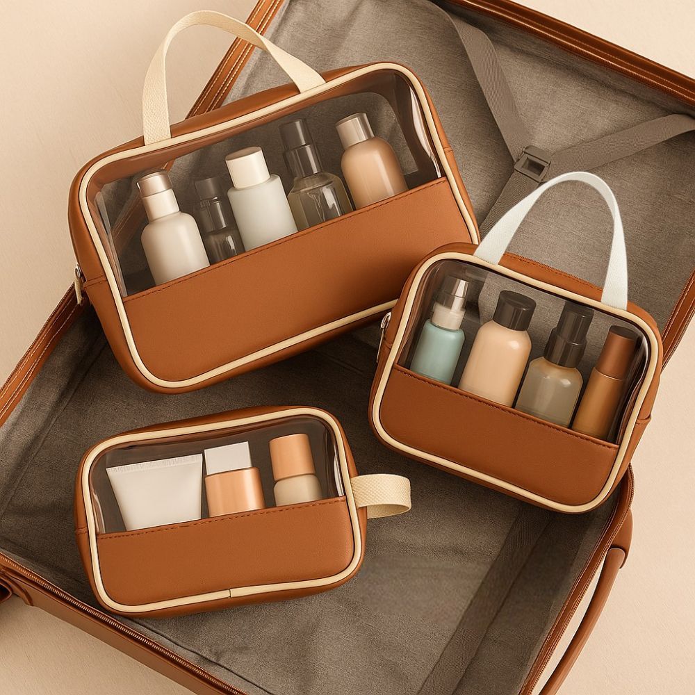 Necessaire Organizadora Maquiagem Mala Viagem Transparente Kit 3 Tamanhos Luxo Feminino