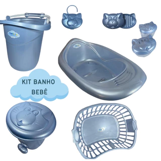 KIT BANHEIRA DE BEBE 7 ITENS  22 LITROS CESTO TELADO LIXEIRA BALDE OFURÔ PORTA ALGODÃO E SABONETEIRA em Oferta na Shopee