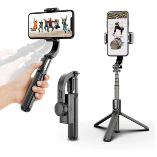 Gimbal Estabilizador L08 com Controle Remoto, Rotação 360°, Anti-Vibração e Tripé Embutido – Cor Preta