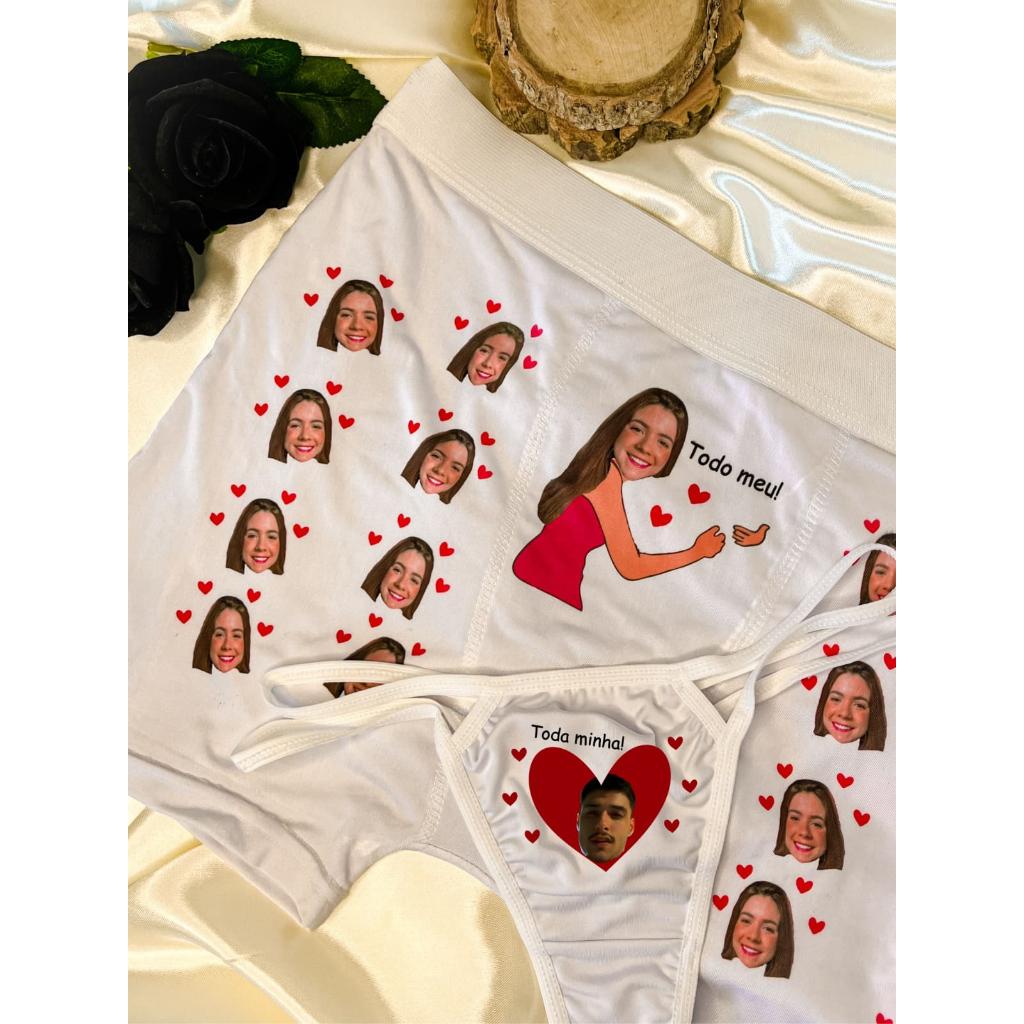 Conjunto Cueca + Calcinha Personalizados com Rosto do Casal • Presente ...