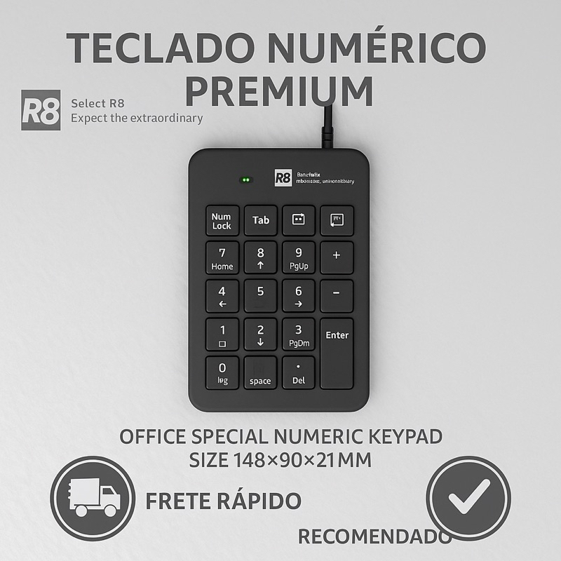 Teclado Numérico USB Portátil Plug & Play ✔️ Ideal p/ Escritório Notebook PC Contador Planilhas