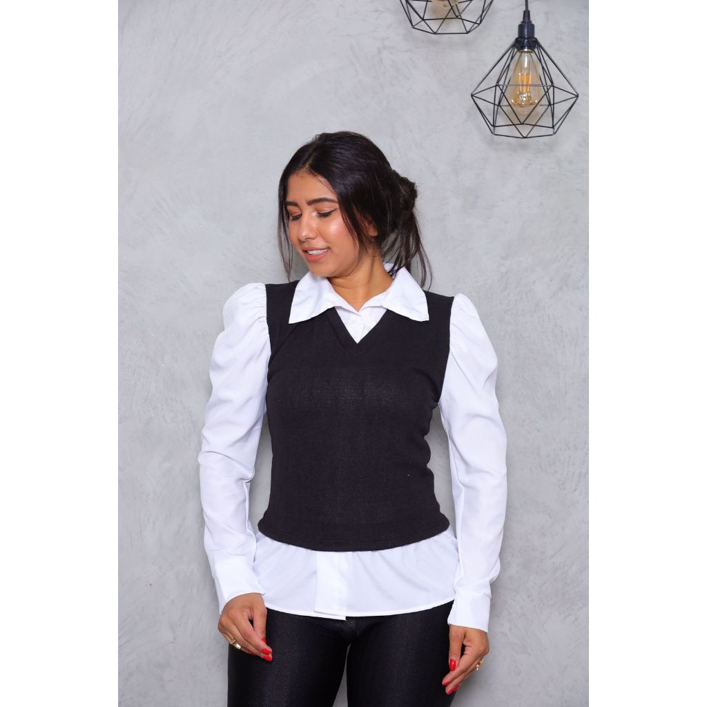 Blusa Social com Sobreposição Falsa Shopee Brasil