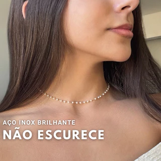 Colar de Pérolas Dourado Choker Feminino Elegante Aço Inoxidável Hipoalergênico Delicado Não Escurece Aço Inox