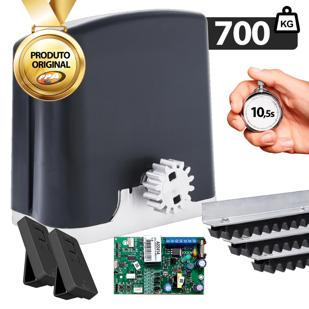 Kit Completo Motor Portão DZ Rio 3m Cremalheira 700kg PPA