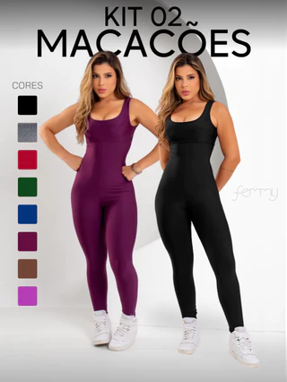 Kit 2 Macacões Longos Zero Transparência Fitness Premium Legg Feminino Academia Treino Bojo Removível Conjunto em Oferta na Shopee