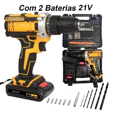 Furadeira e parafusadeira sem fio 48v com 2 baterias e estojo completo