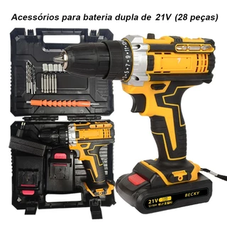 Parafusadeira/Furadeira 48V C/ Kit Maleta COM DUAS BATERIAS Kit de 28pcs