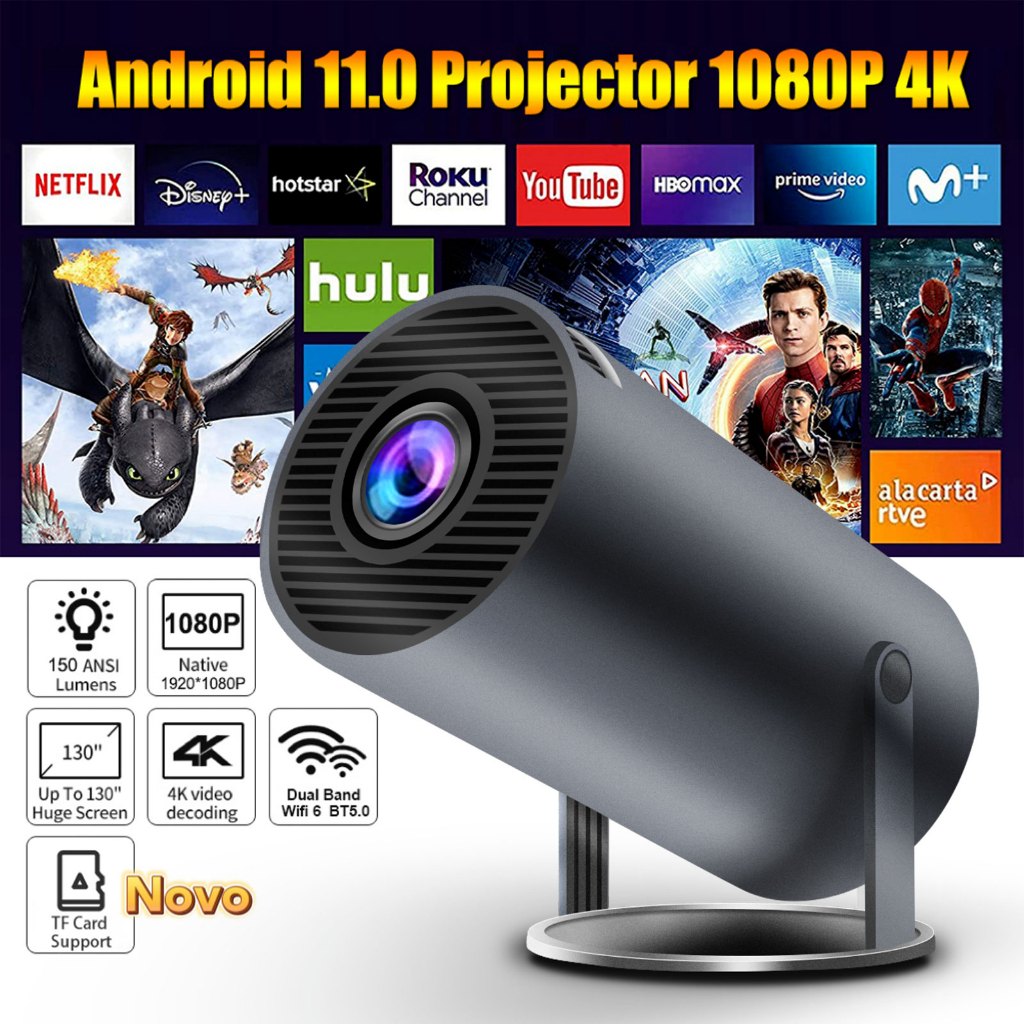 Mini Projetor Portatil 5G Wifi 6 BT 5.0 Android 11, Projetor 4K 1080P ...
