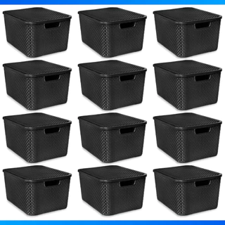 Kit 12 Caixa Organizadora Rattan Preto Com Tampa 7 Litros - OFERTA em Oferta na Shopee