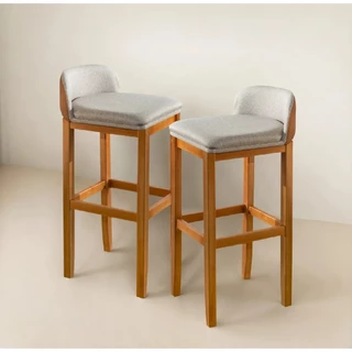 Kit 2 Banquetas Altas Estofadas com Encosto Madeira Maciça Confortável para Cozinha ou Bar em Oferta na Shopee