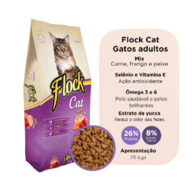 Ração Flock Cat Gatos Adultos Mix carne, peixe e frango - 25kg | Shopee ...