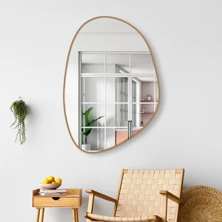 Espelho Decorativo Orgânico 60x40cm com Couro Ecológico Para Lavabos Salas Quartos Escritórios,