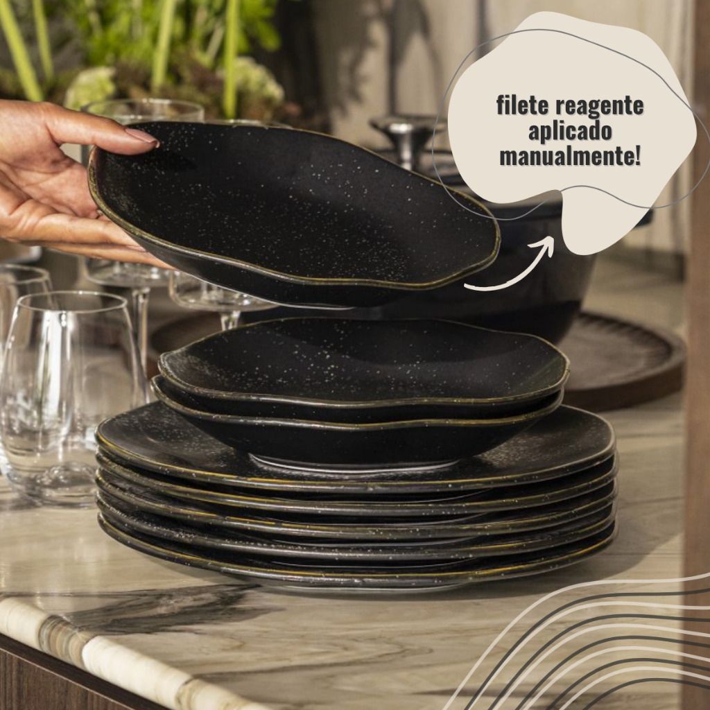 Prato Raso Ryo Volcano 6 Unidades 27,5cm Preto Acetinado Oxford