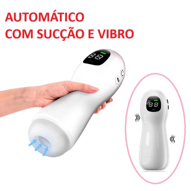 Masturbador Masculino Automático com 9 modos de Sucção + 9 modos de Vibração Recarregável com Painel digital Punheta