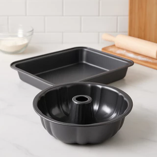 Kit 2 Formas Assadeira Antiaderente 32cm Forma Bolo com Furo Central 24cm De Aço Carbono Teflon