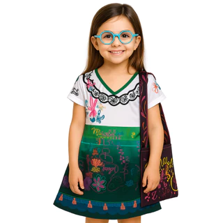 Fantasia Infantil Menina Mirabel Encanto Com Óculos E Bolsa