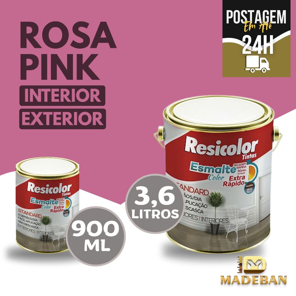 Tinta Esmalte Rosa Pink Resicolor Alto Brilho 3,6L Base Solvente ...