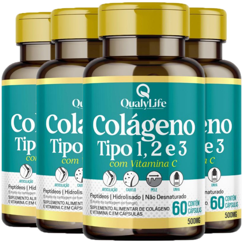 Colágeno Tipo 1,2 E 3 Com Vitamina C 60 Cápsulas Qualylife | Shopee Brasil