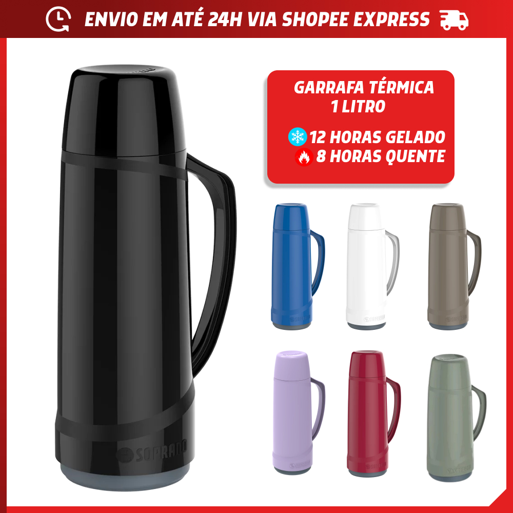 Garrafa Térmica 1 Litro café chá Soprano 24 Horas Quente Gar