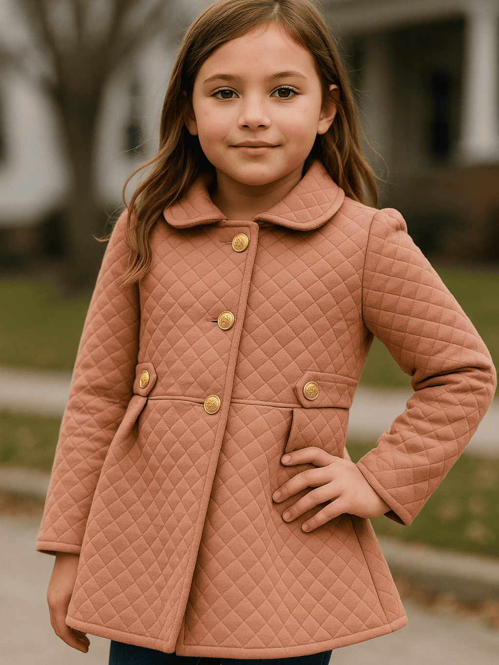 Casaco Infantil Feminino Elegante Inverno com Botões Dourados ...