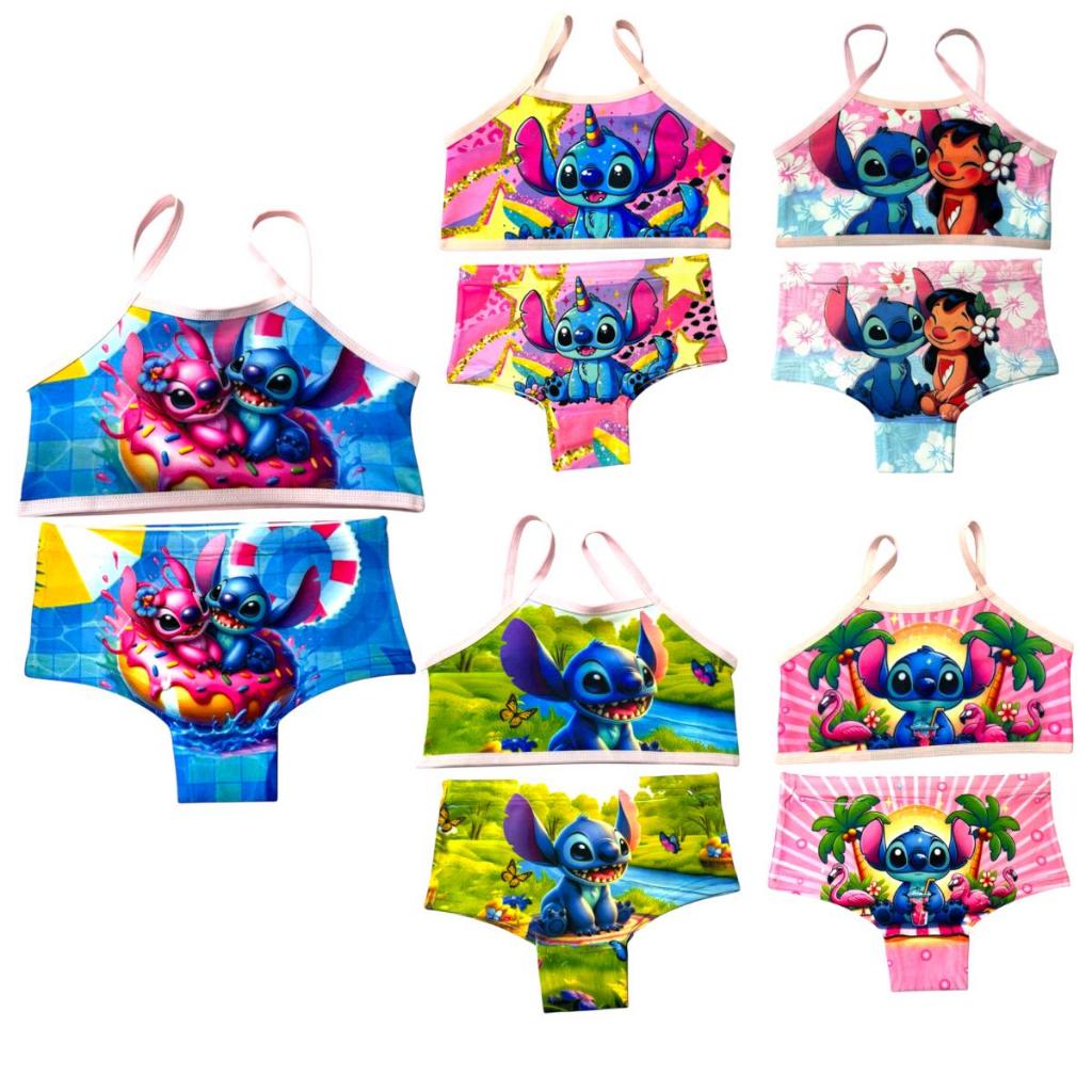 Kit 5 Conjunto Roupa Infantil Sublimado Lilo e Stitch Top Calcinha ...