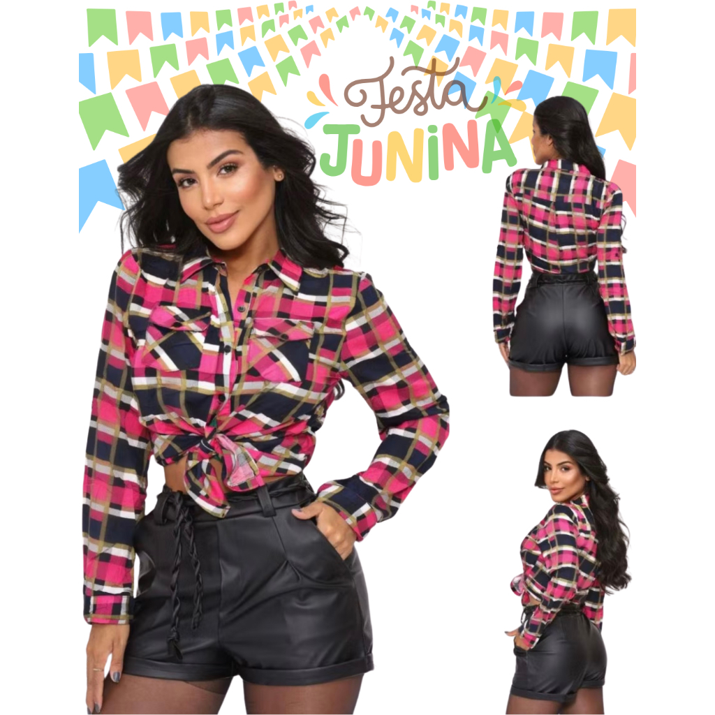 Camisa Xadrez Feminina Festa Junina P ao GG | Shopee Brasil