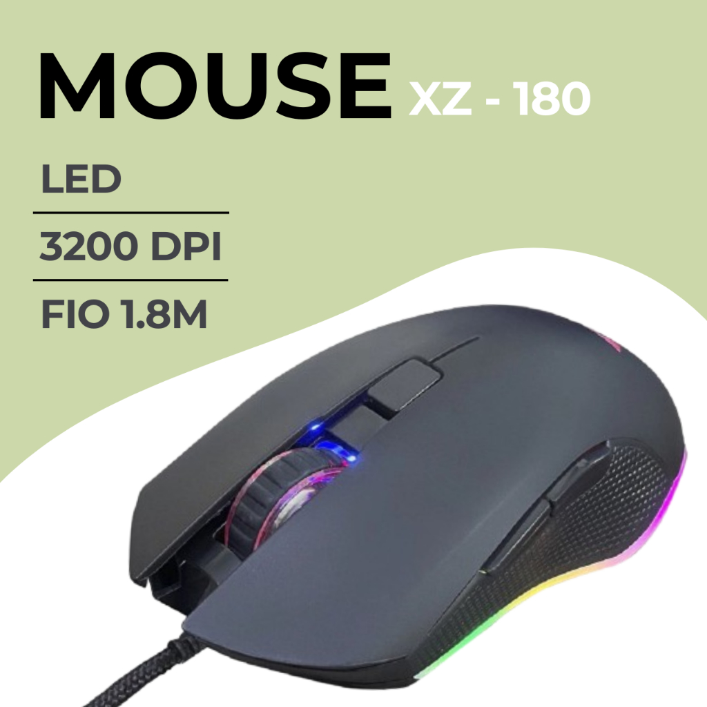 Mouse Gamer com Fio USB LED RGB 3200 DPI XZ-180 1.8m | Shopee Brasil