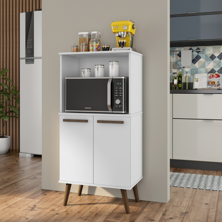 Paneleiro Torre Quente para Microondas e Forno 2 Portas Cozinha Organizadora Eletrodoméstico Armário