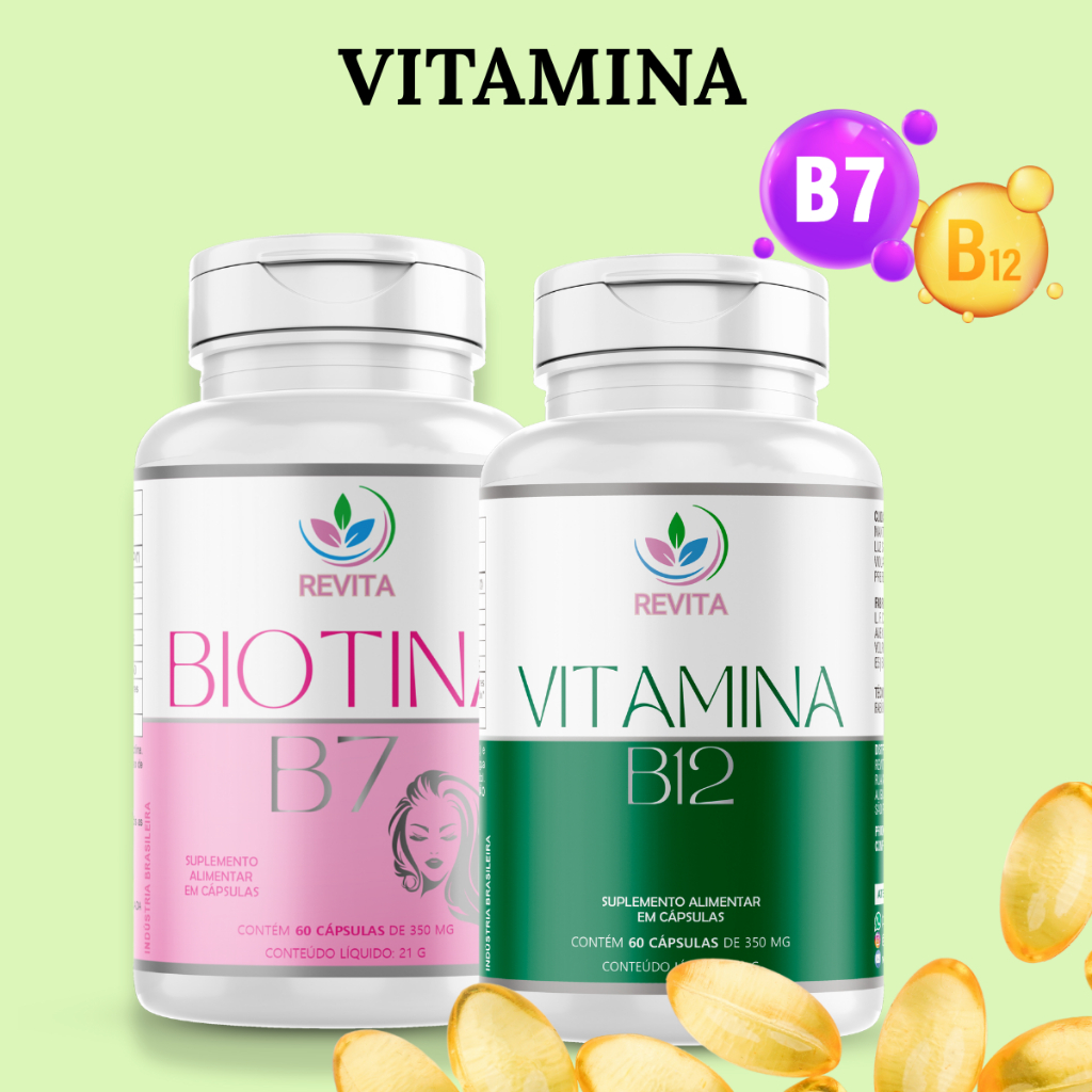 KIT BIOTINA B7+ VITAMINA B12 FRAQUEZA CRESCIMENTO DE CABELO ENERGIA ...