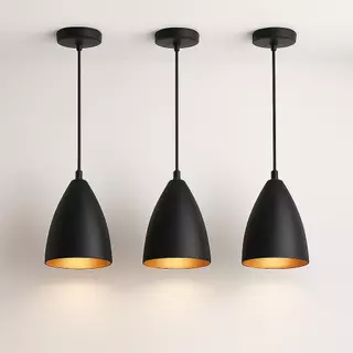 Kit 3 Luminárias Modernas Pendentes Sala Jantar De Teto Preta