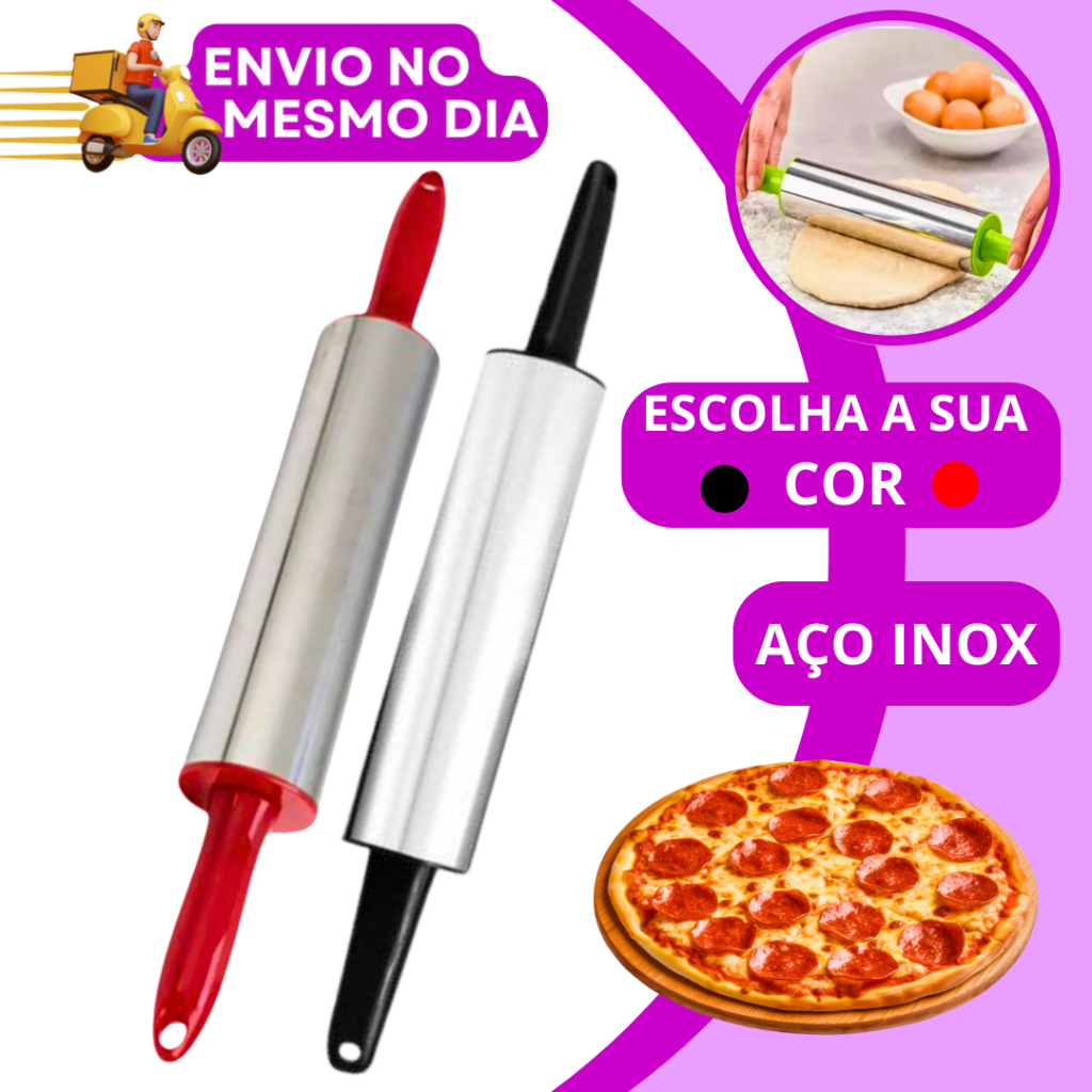 Rolo de Massa Giratorio Antiaderente em Aço Inox Pau para Abrir Massas ...