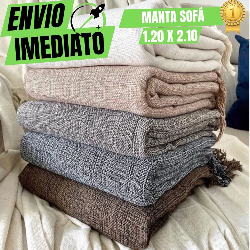 Foto de Manta De Sofá 1,20 x 2,10 MT 100% Artesanal Algodão Super Luxo Decoração Elegante Premium Conforto Qualidade