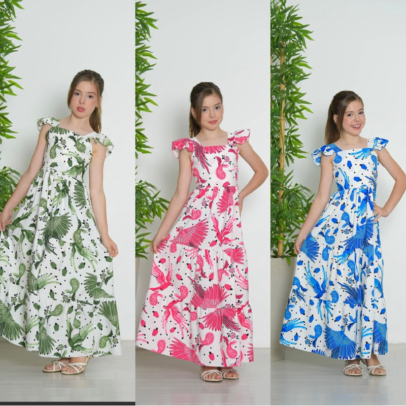 Vestido Longo Infantil Juvenil Menina alcinha 3 marias regata babado ...