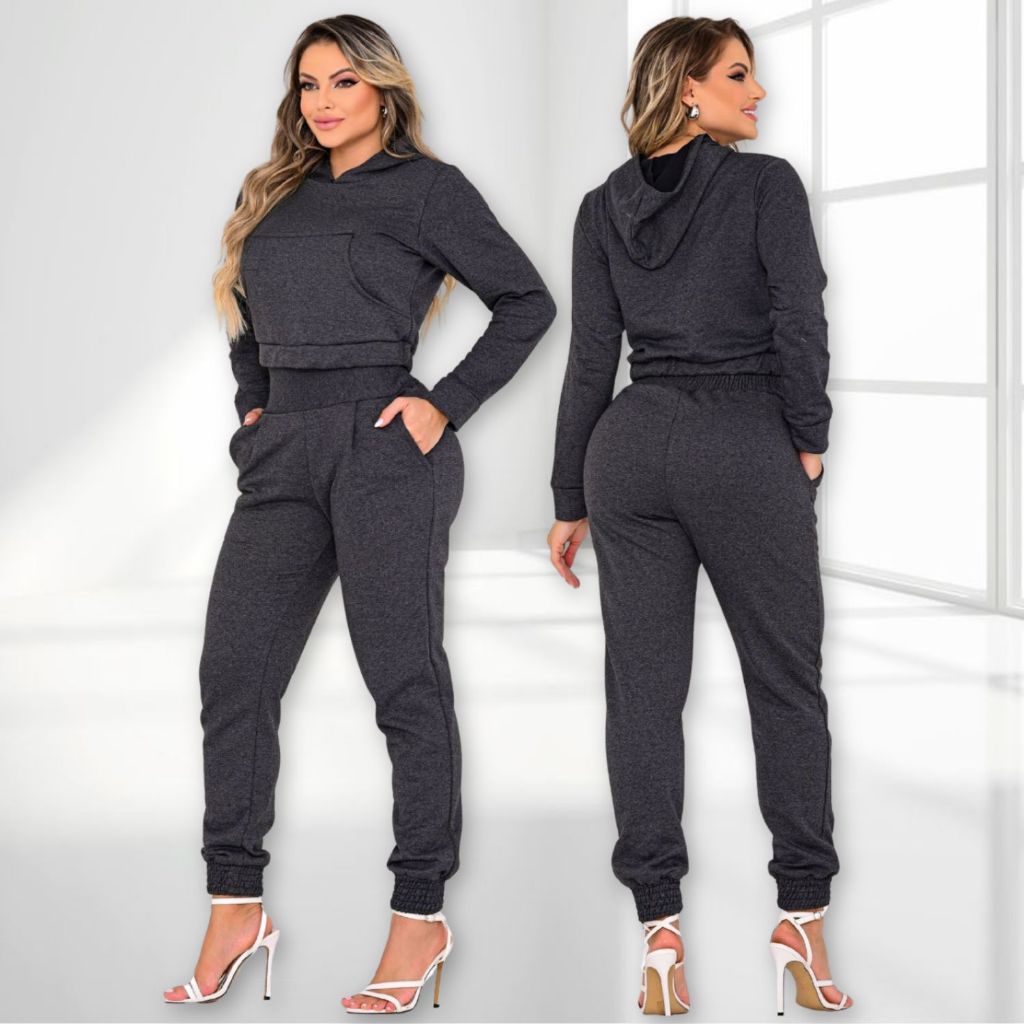 Conjunto Moletom Feminino Inverno Blusa e Calça Casual Estiloso Look ...