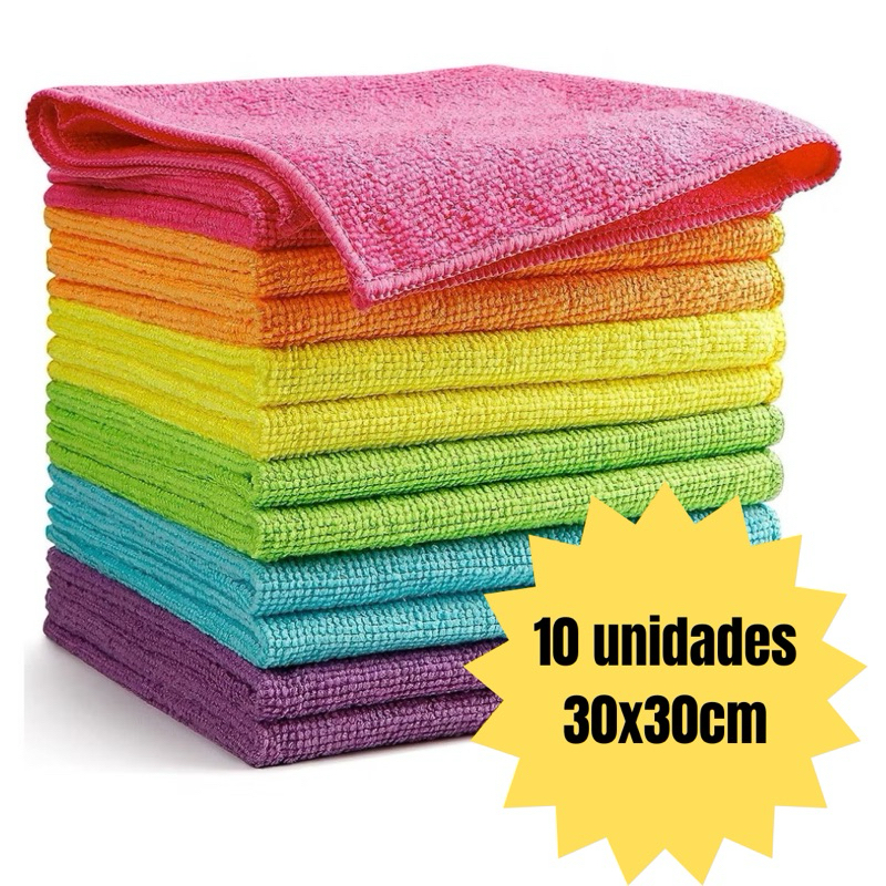 Kit 10 panos de limpeza microfibra alta absorção