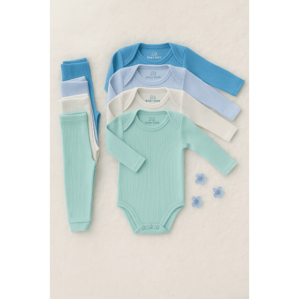 Kit 6 Peças Bebê Pagão Canelado Longo 100% Algodão 3 Body 3 Calças em Oferta na Shopee