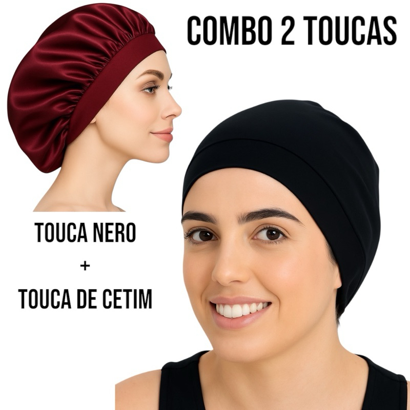 Kit Touca Nero + Touca de Cetim Lisa com Faixa – Anti Frizz, Para ...
