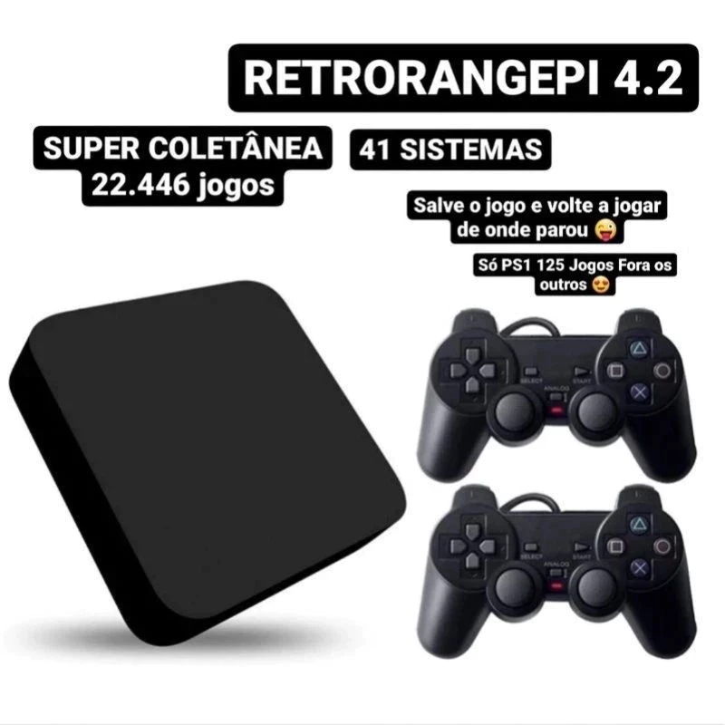Retrô Game Box 20 Mil Jogos 38 Sistemas + 2 Controles Retrorangepi H3