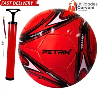 Bola De Futebol de Campo Tamanho 5 em Couro Sintético + Bomba Manual – Ideal para Treinos e Lazer