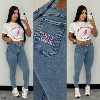 Calça Pimenta Doce Original Skinny Jeans Feminina Coladinha Cintura Alta