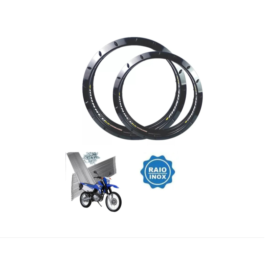 Par Aros Monaco Para uso Pneu Sem Câmara Lander 250 + Raios Inox 4mm ...