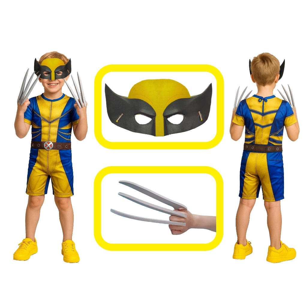 Fantasia Infantil Wolverine Completa – Cosplay com Máscara e Garras ...