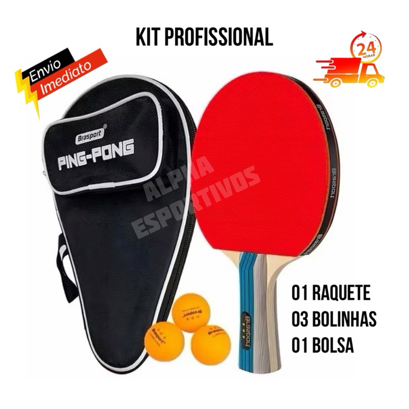 Kit Raquete profissional + 3 bolinha de Ping Pong Tênis de Mesa 3 ...