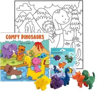 Kit Livro de Colorir Infantil Didático Comfy Dinossauros: Estilo Bobbie Goods + Giz de Cera 3D em Oferta na Shopee