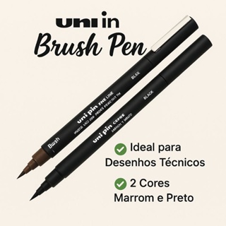 Caneta Brush Uni Pin Profissional - Caligrafia Artística - Lettering - Desenho Técnico e DIY