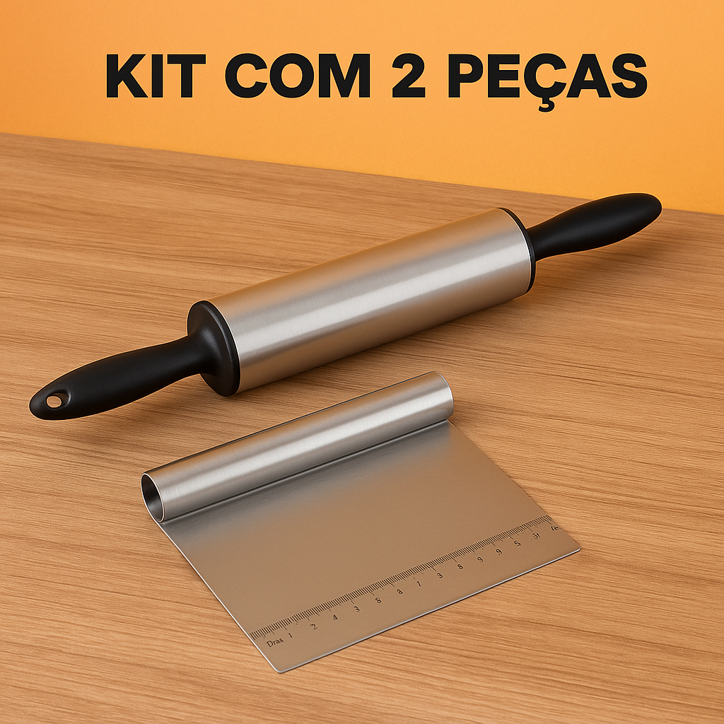 Kit Rolo de massa inox giratório + Espátula profissional tub