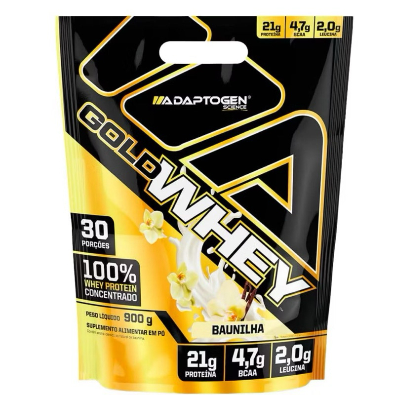 Gold Whey 900g Sabor:Baunilha -Refil Adaptogen - Ganho de Massa ...